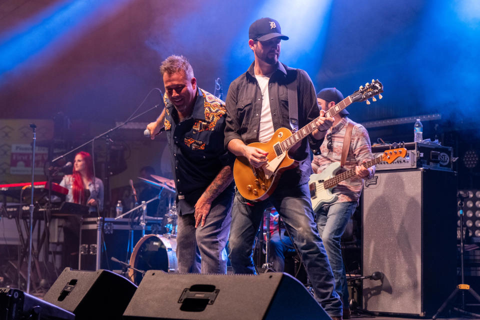 Uncle Kracker rifts with his guitarist Saturday night at the Clovis Music Festival in Clovis, New Mexico.