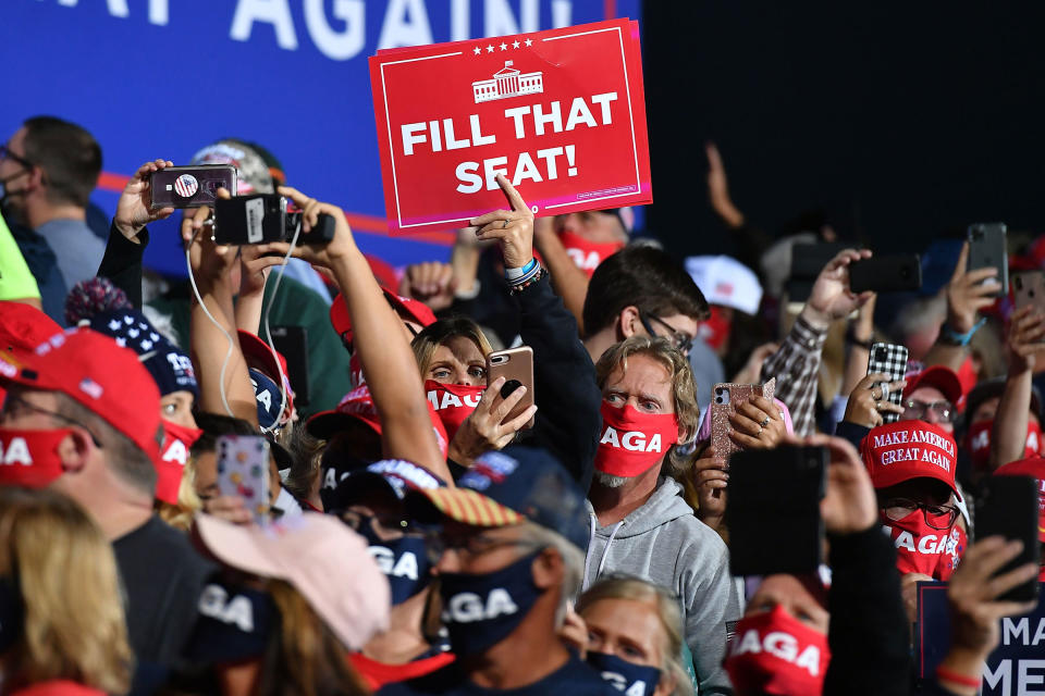 Supporters of President Trump attend a rally at Toledo Express Airport in Swanton, Ohio on Sept. 21, 2020.<span class="copyright">Mandel Ngan—AFP/Getty Images</span>