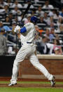 NEW YORK, NY - JUNE 16: Lucas Duda #21 of the New York Mets gets hit by the pitch duirng the game against the Cincinnati Reds at CitiField on June 16, 2012 in the Flushing neighborhood of the Queens borough of New York City. (Photo by Mike Stobe/Getty Images)