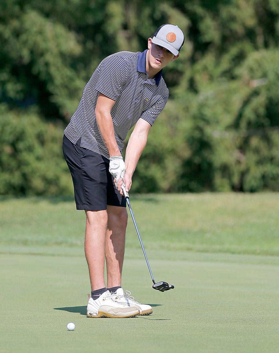 Keslar Bates putts during the first round of the Times-Gazette Junior golf championships at Brookside Gold Course on Wednesday, July 20, 2022. TOM E. PUSKAR/ASHLAND TIMES-GAZETTE