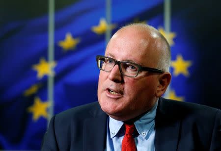 European Commission First Vice-President Frans Timmermans speaks during an interview with Reuters at the EU Commission headquarters in Brussels, Belgium, June 26, 2017. Picture taken June 26, 2017. REUTERS/Francois Lenoir