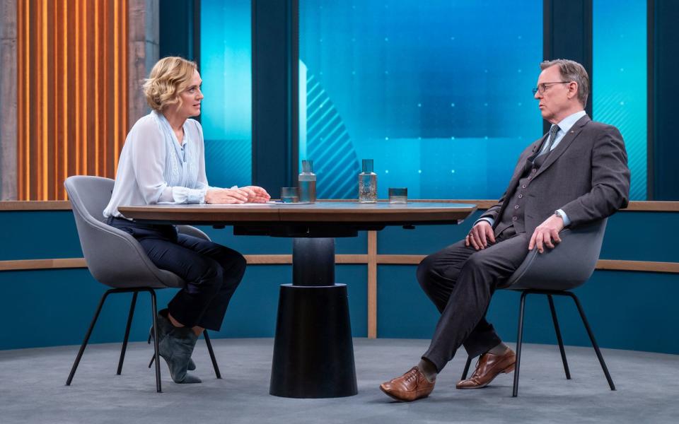 In der ARD-Talkshow von Caren Miosga ist am Sonntagabend mit Bodo Ramelow der einzige Ministerpräsident der Linken zu Gast. (Bild: NDR / Thomas Ernst)