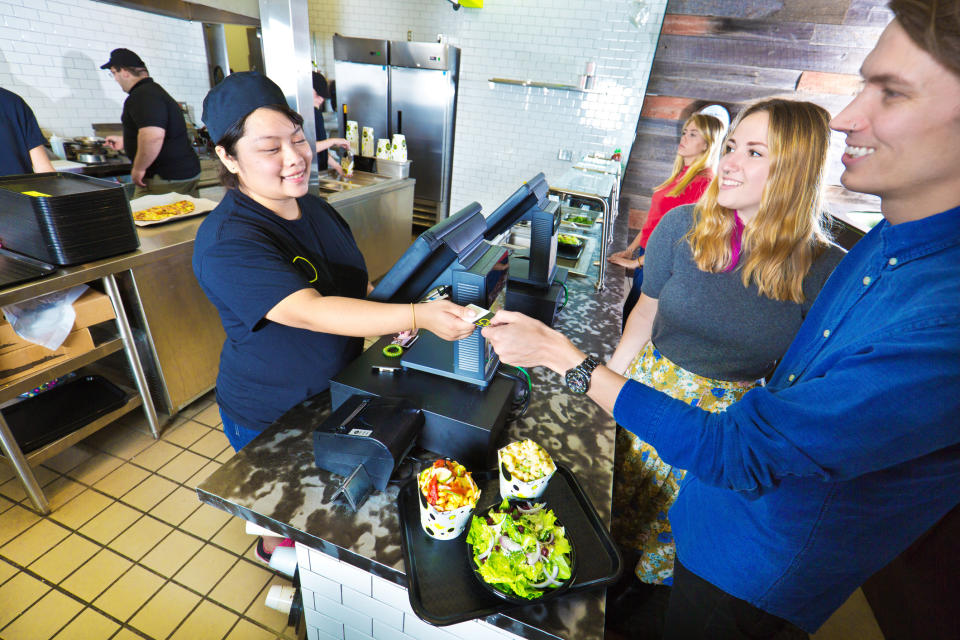 A man paying for food