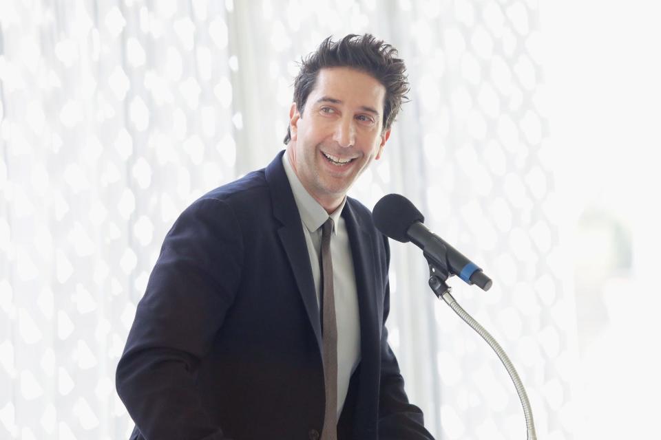 David Schwimmer speaks during The Rape Foundation's Annual Brunch in 2018.