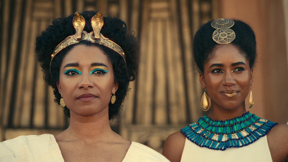 James (left) as Cleopatra (Netflix)