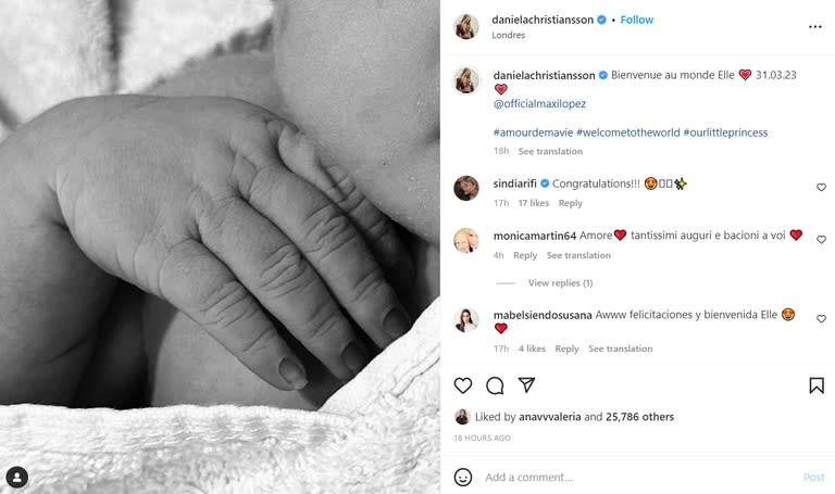 Nació Elle, la primera hija de Daniela Christiansson y Maxi López