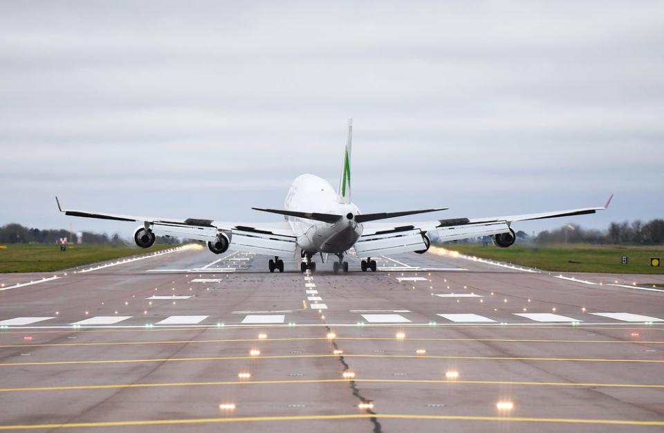 A plane carrying eighty-three Britons and 27 foreign nationals who were trapped in Wuhan following a Coronavirus outbreak lands at RAF Brize Norton from China on January 31, 2020 in Brize Norton, England.