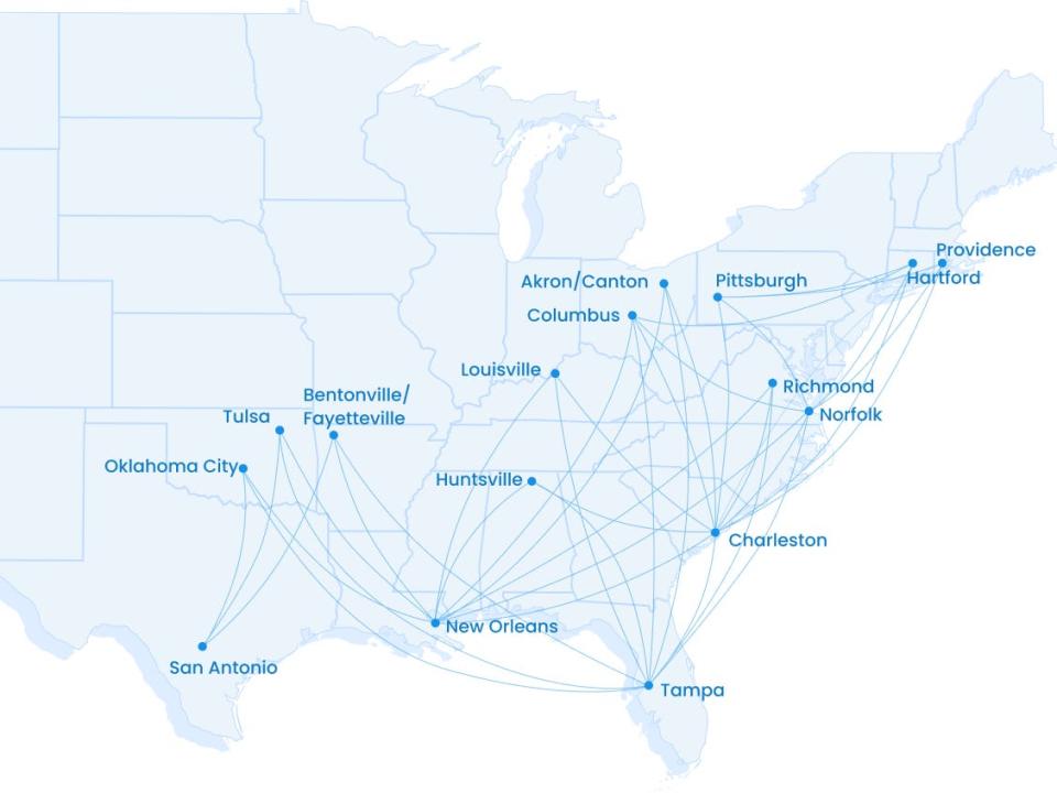 The Breeze Airways route map.