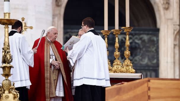 PHOTO: Pope Francis presides over the funeral ceremonies of former Pope Benedict in St. Peter's Square at the Vatican, Jan. 5, 2023. (Yara Nardi/Reuters)