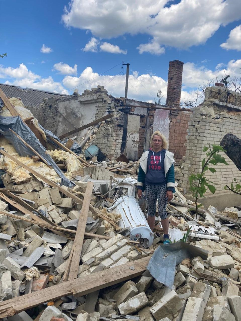 Vasilia Kirilev and her husband will live in their animal shed until they can rebuild their Vilkhivka home destroyed by Russians (Demian Shevko)