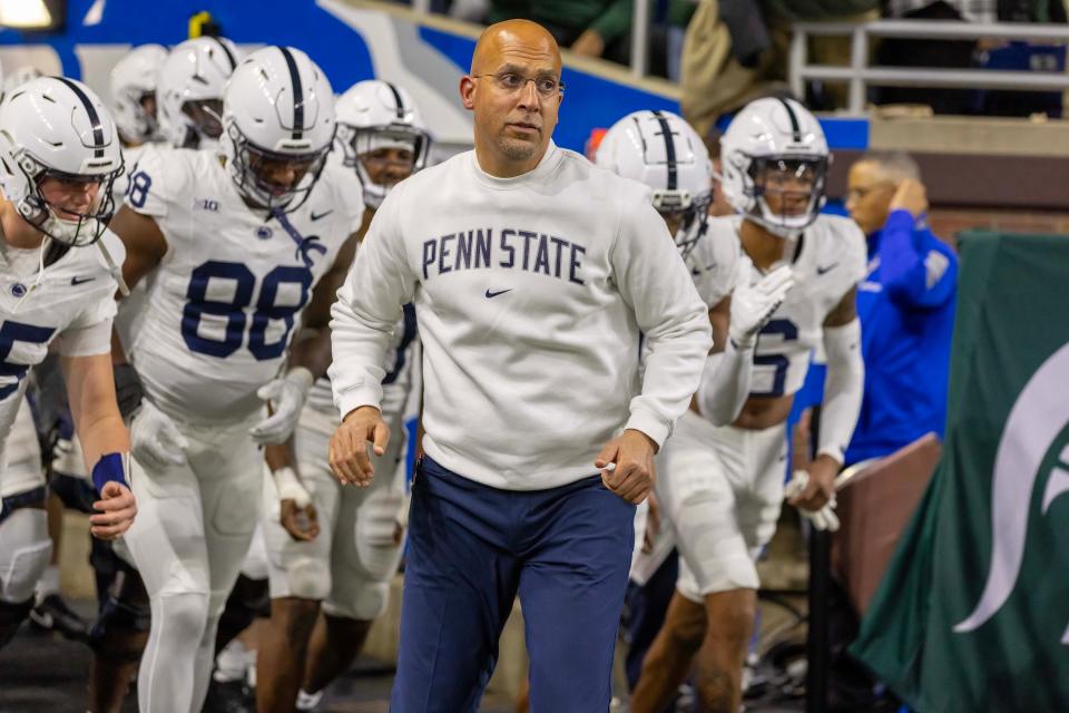 Nov 24, 2023; Detroit, Michigan, USA; James Franklin's Penn State Nittany Lions used a dominating victory over the Michigan State Spartans at Ford Field to finish their 10-2 regular season on an upswing. Will it be enough to land them another New Year's Six bowl like the Fiesta, Cotton or Peach? Mandatory Credit: David Reginek-USA TODAY Sports