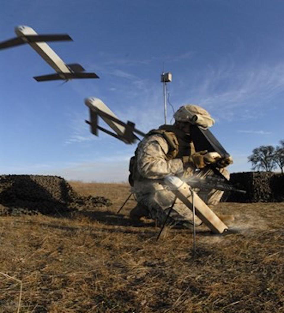 This composite image shows a ‘Switchblade’ loitering munition drone launching from a tube and extending its folded wings. <a href="https://madsciblog.tradoc.army.mil/wp-content/uploads/2021/06/Switchblade.jpg" rel="nofollow noopener" target="_blank" data-ylk="slk:U.S. Army AMRDEC Public Affairs;elm:context_link;itc:0;sec:content-canvas" class="link ">U.S. Army AMRDEC Public Affairs</a>