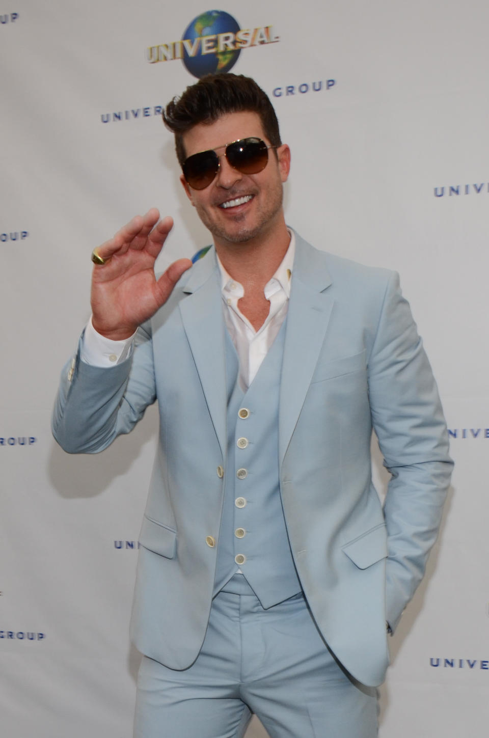 Robin Thicke seen at Universal Music Brunch to Celebrate the 56th Annual GRAMMY Awards, on Saturday, Jan. 25, 2014 in Hollywood, Calif. (Photo by Tonya Wise/Invision/AP)