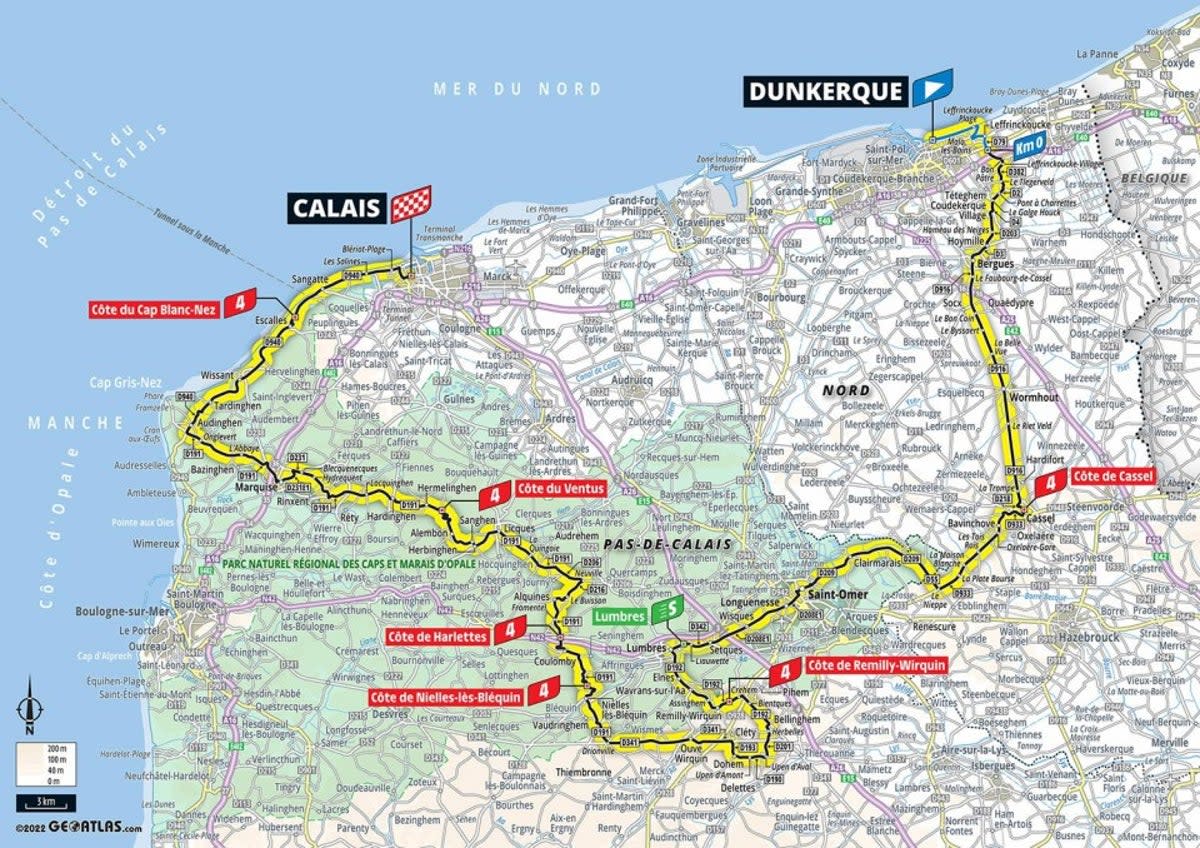 Stage 4 map from Dunkirk to Calais  (letour)