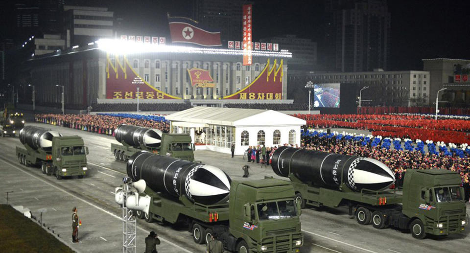  North Korea rolled out developmental ballistic missiles designed to launched from submarines and other military hardware in a parade on Thursday