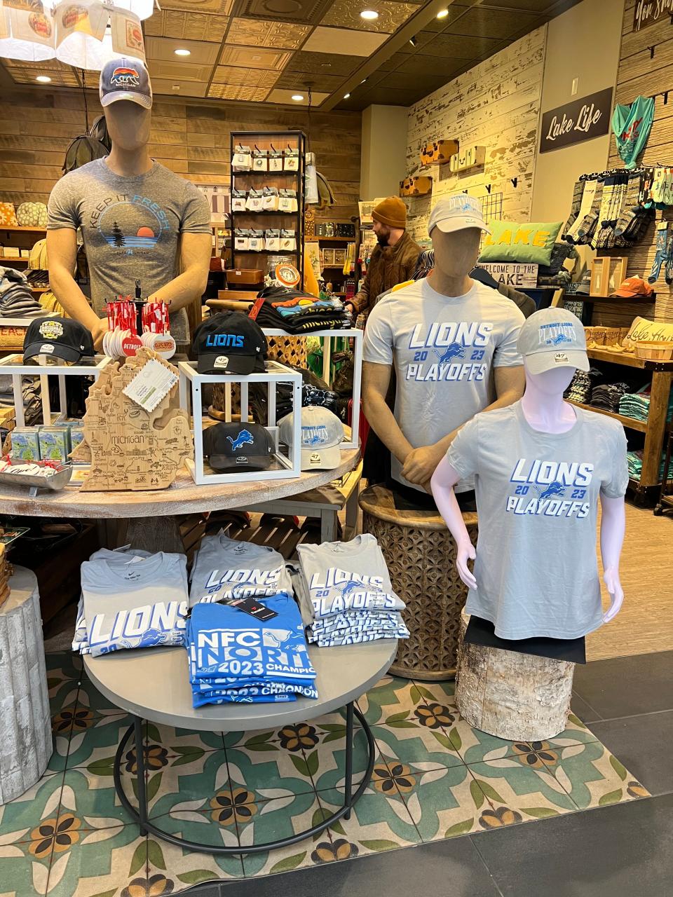 A store at Detroit Metropolitan Airport caters to Lions fans on Friday, Jan. 27, 2024. Several fans bought swag a few days before the Lions take on the San Francisco 49ers in the NFC Championship game.