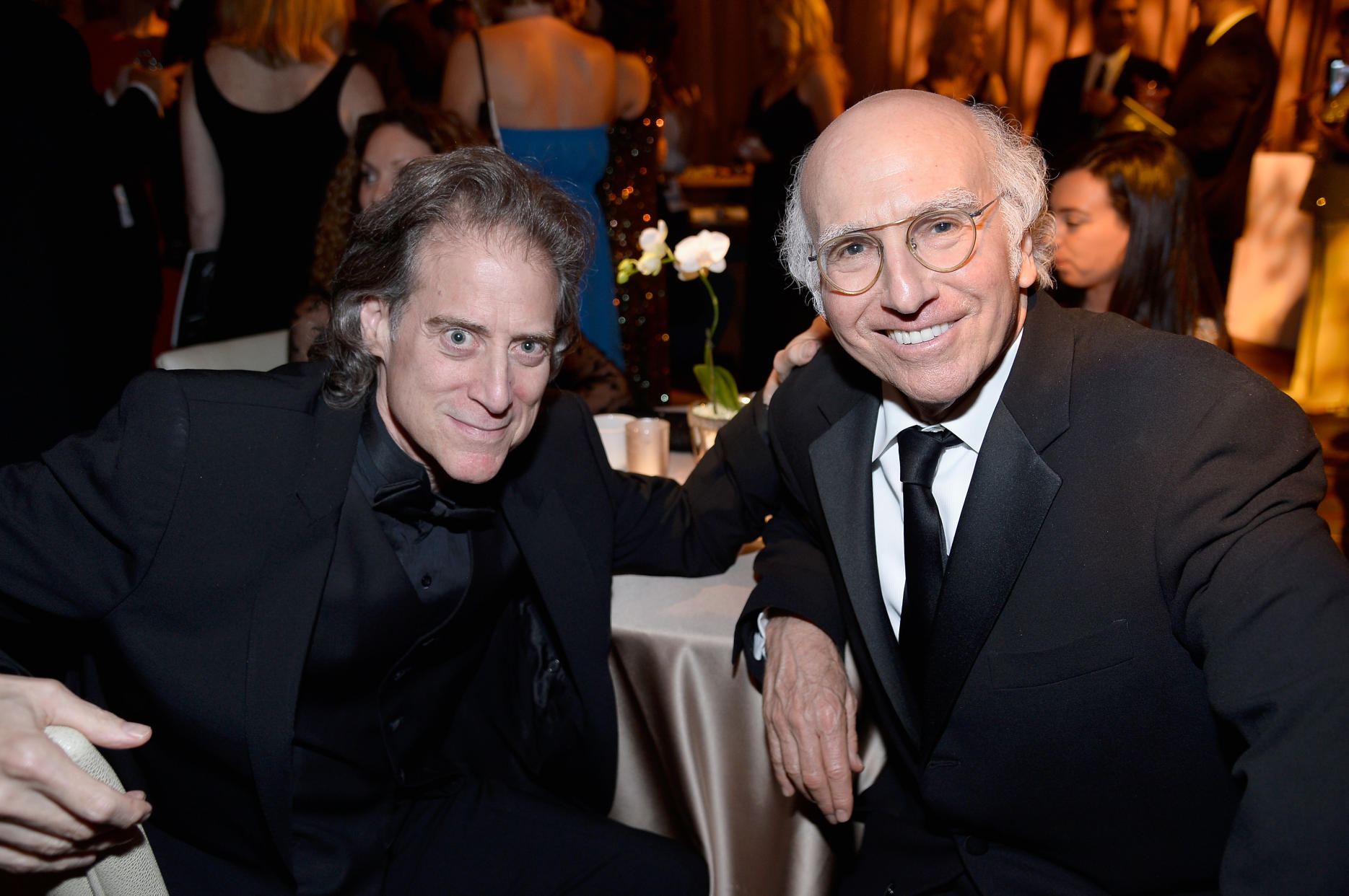 HOLLYWOOD, CA - JUNE 06: Actor/comedian Richard Lewis and Larry David attend the 41st AFI Life Achievement Award Honoring Mel Brooks after party at Dolby Theatre on June 6, 2013 in Hollywood, California. Special Broadcast will air Saturday, June 15 at 9:00 P.M. ET/PT on TNT and Wednesday, July 24 on TCM as part of an All-Night Tribute to Brooks. (Photo by Frazer Harrison/Getty Images for AFI)