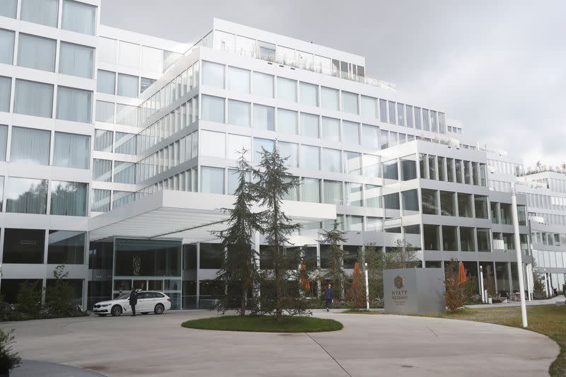 A general view shows the Hyatt Regency Zurich Airport hotel in Zurich