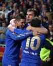 Chelsea's Branislav Ivanovic celebrates scoring the winning goal with his team-mates