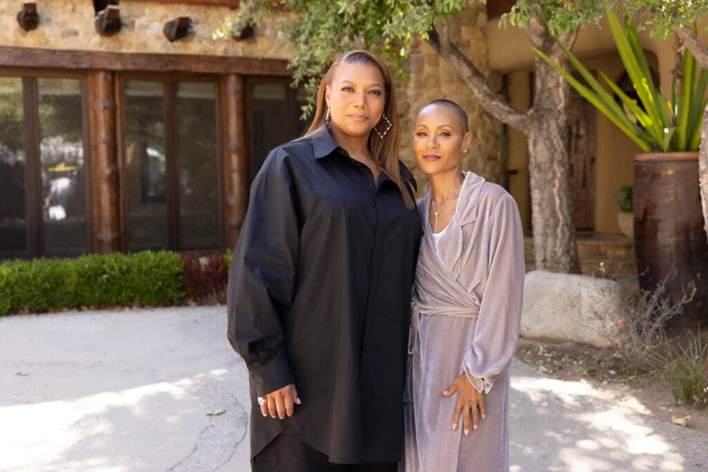 Queen Latifah and Jada Pinkett Smith have an intimate chat on <em>Red Table Talk</em>. (Credit: Huy Doan)