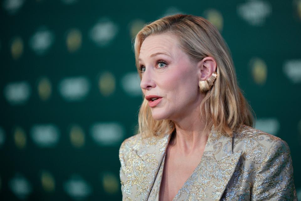 Cate Blanchett poses on the green carpet for the 2023 Earthshot Prize Awards.