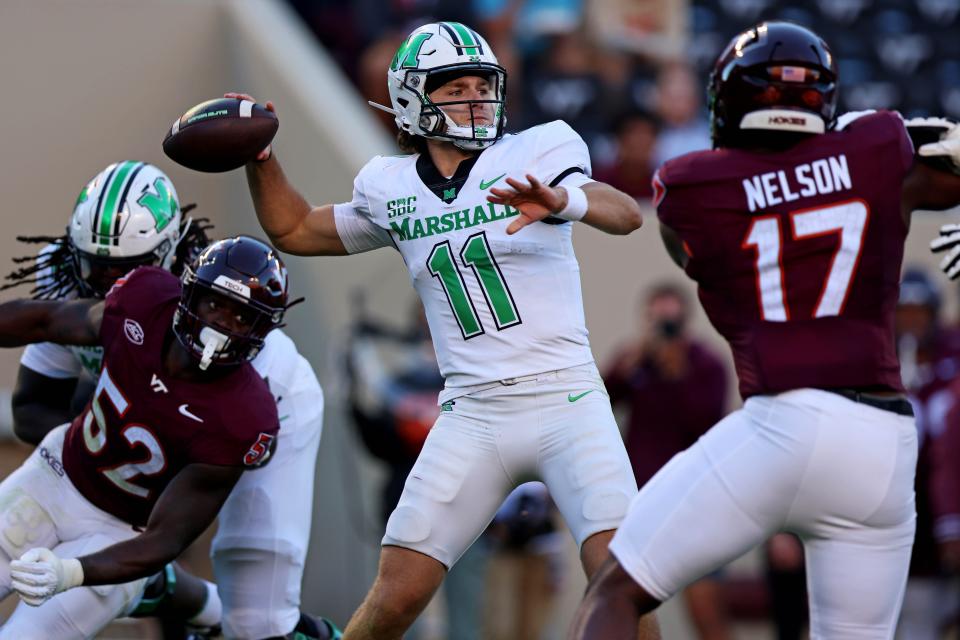 Marshall quarterback Stone Earle is completing only 44.2% of his passes, a percentage that ranks 116th in the Football Bowl Subdivision.