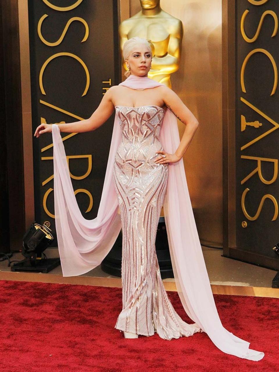 <p>Lady Gaga wearing Atelier Versace s/s 2014 Couture collection to the Oscars 2014</p>