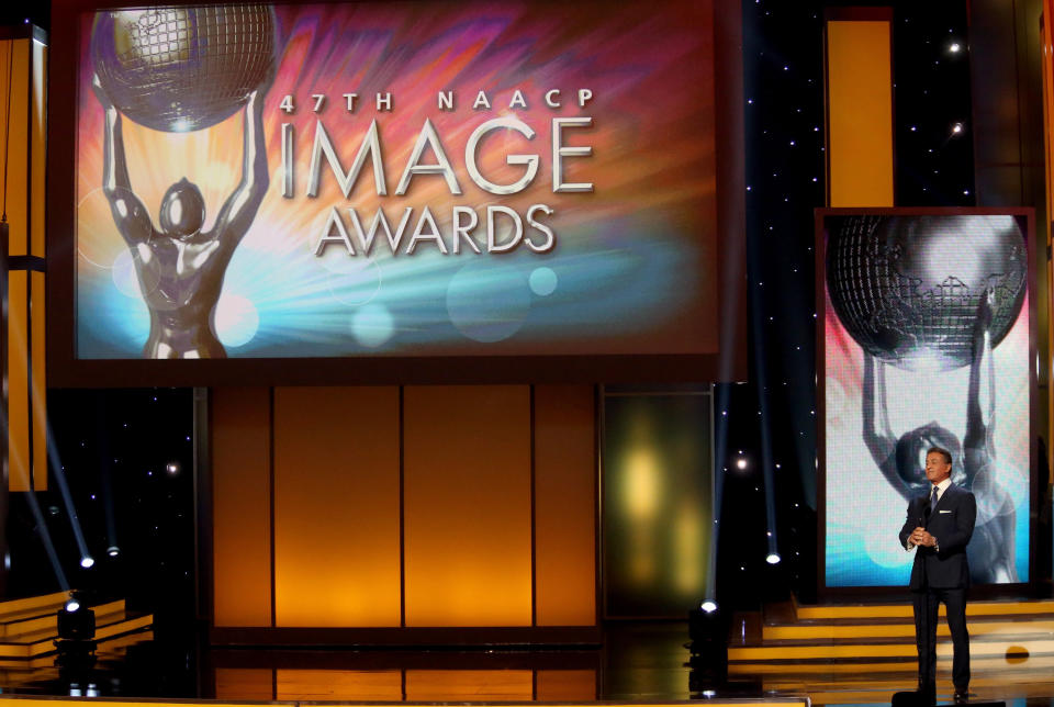 Actor Sylvester Stallone speaks onstage during the 47th NAACP Image Awards.