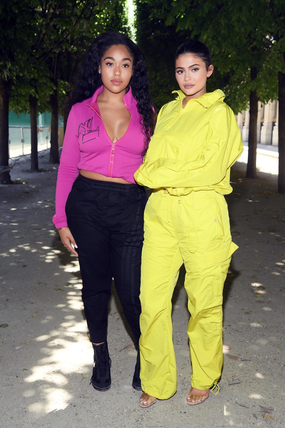 Jordyn Woods and Kylie Jenner attend the Louis Vuitton Menswear Spring/Summer 2019 show as part of Paris Fashion Week on June 21, 2018 in Paris.