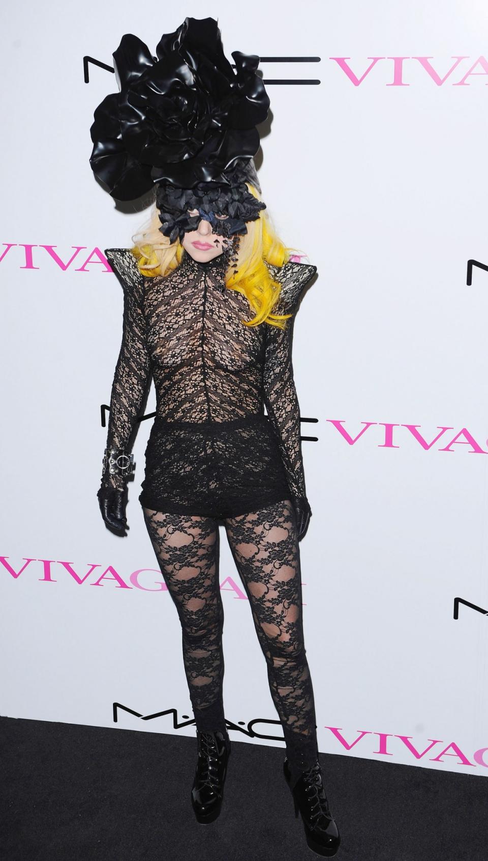 <p>Would Gaga really be Gaga without an almost nothing there outfit and epic headpiece? [Photo: Getty] </p>