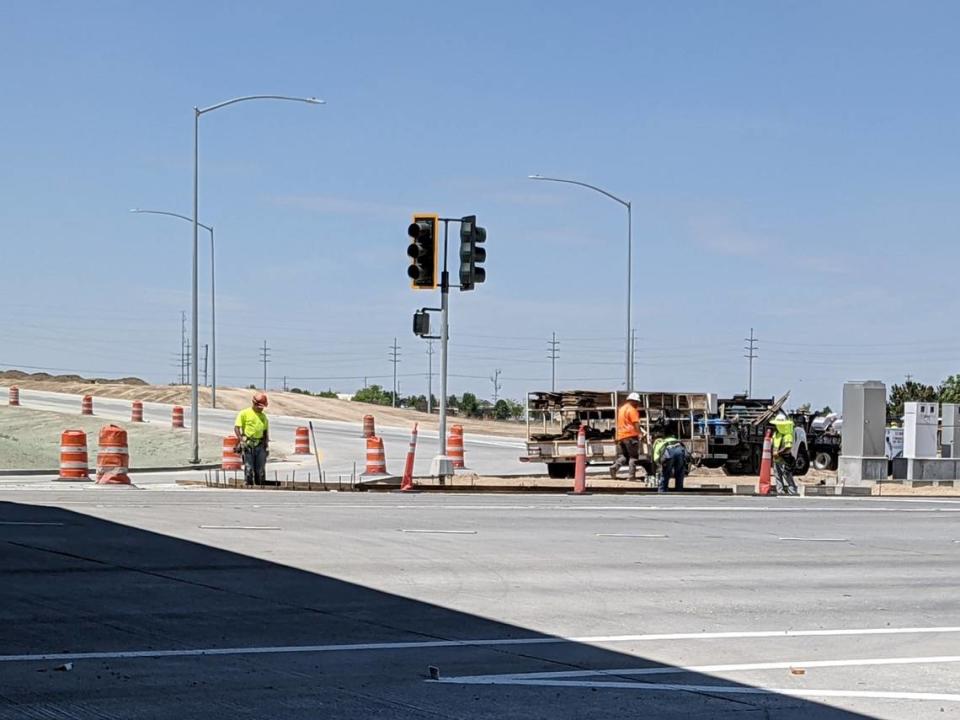 Construction workers on the job May 12 on Northside Boulevard in Nampa. The construction project, part of the state’s improvements along I-84 in Canyon County, included rebuilding the Northside interchange.