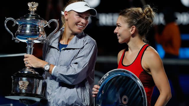 Wozniacki and Halep were all class. Image: Getty