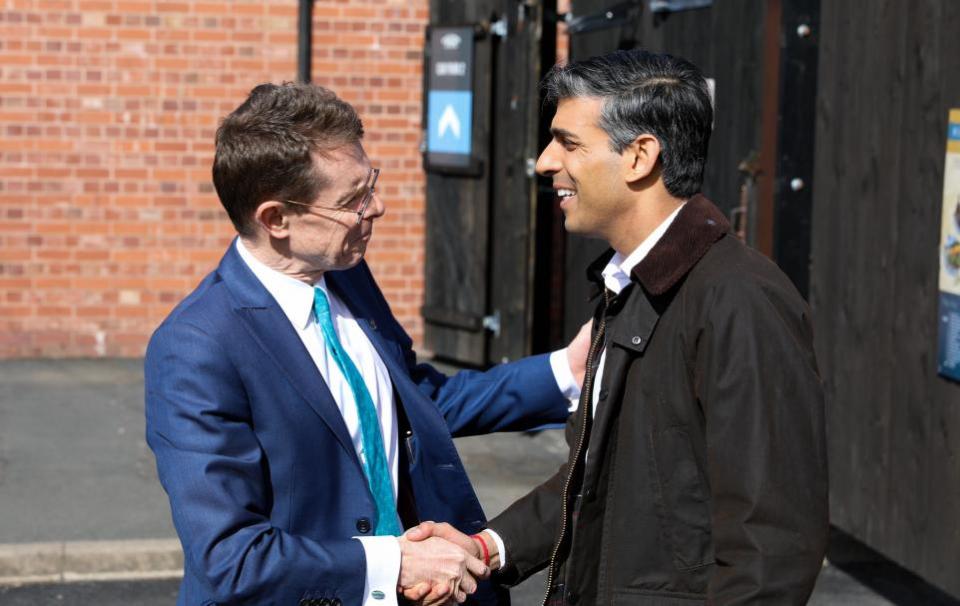 Stourbridge News: Andy Street, Mayor of the West Midlands, with Prime Minister Rishi Sunak at the Black Country Living Museum. Pic by Andrew Wong / CCHQ