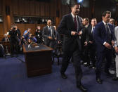 <p>Former FBI Director James Comey leaves after testifying before the US Senate Select Committee on Intelligence hearing on Capitol Hill in Washington, DC, June 8, 2017. (Photo: Saul Loeb/AFP/Getty Images) </p>