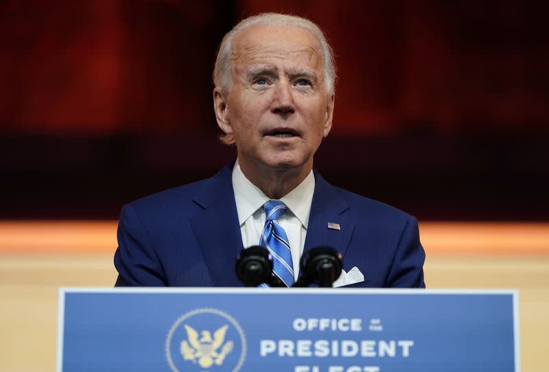 U.S. President-elect Joe Biden delivers pre-Thanksgiving speech at transition headquarters in Wilmington, Delaware