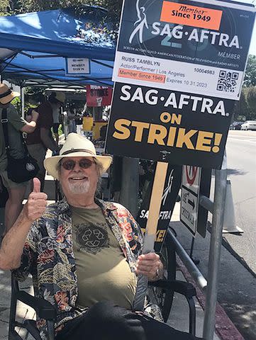 <p>Bonnie Murray Tamblyn</p> Russ Tamblyn picketing at Sony Pictures Studios on July 28, 2023