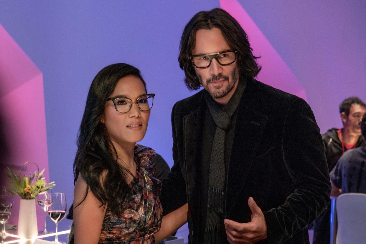 Keanu Reeves (with Ali Wong) plays a pretentious version of himself in the Netflix romantic comedy "Always Be My Maybe."