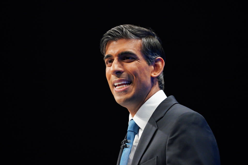 Chancellor of the Exchequer Rishi Sunak speaking at the Conservative Party Conference in Manchester (Peter Byrne/PA) (PA Wire)