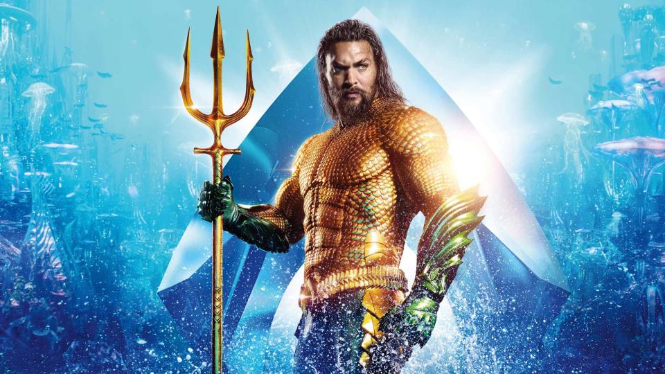 Jason Momoa as Arthur Curry/Aquaman in a poster for Aquaman, the seventh DC movie in order of story