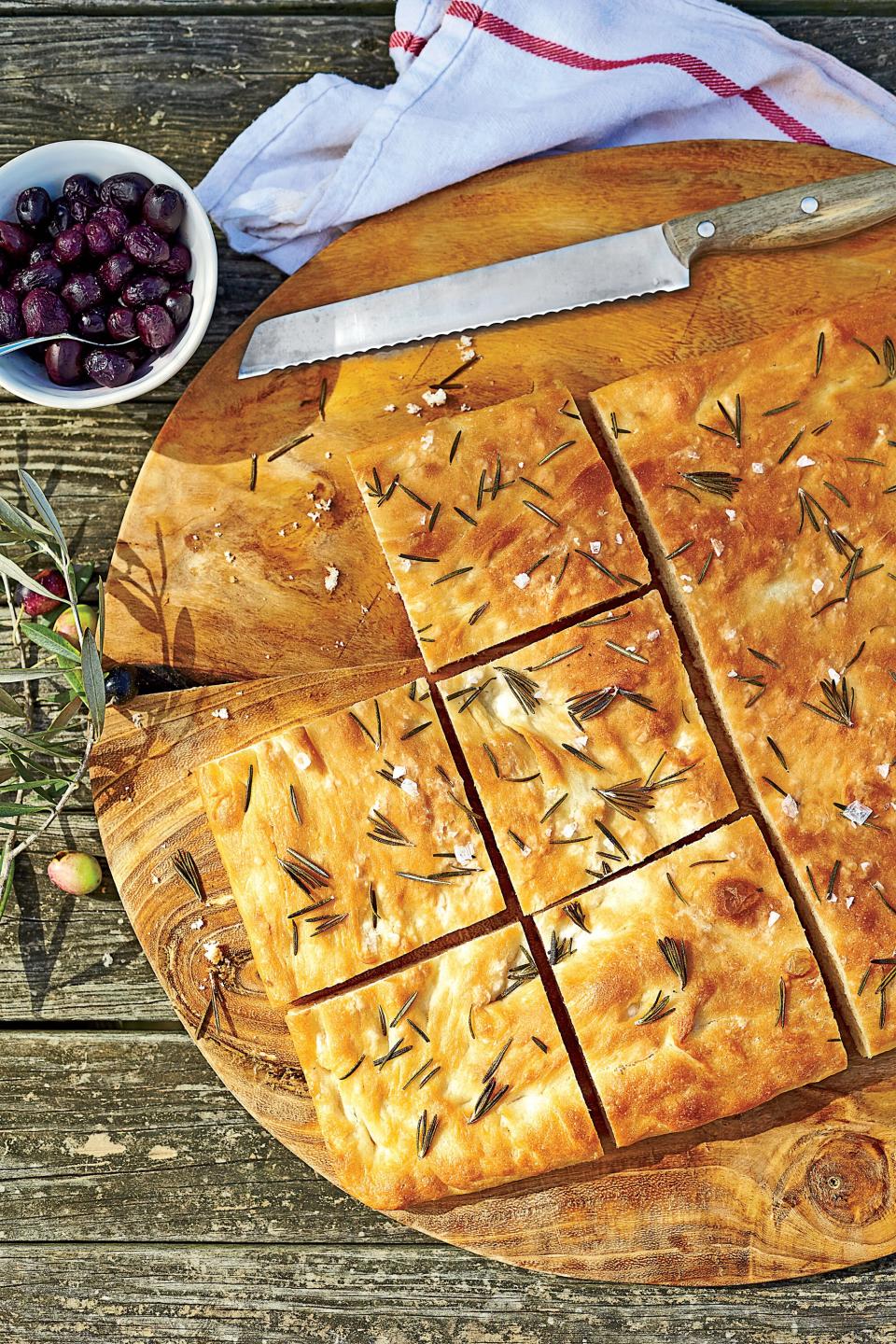 Rosemary Focaccia with Stewed Grapes and Olives