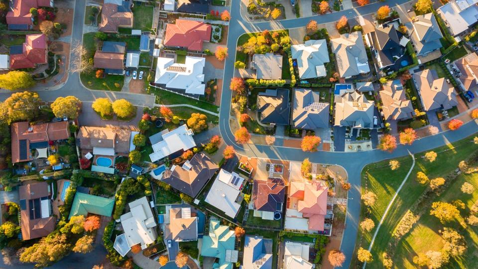 aerial shot of a suburb neighborhood