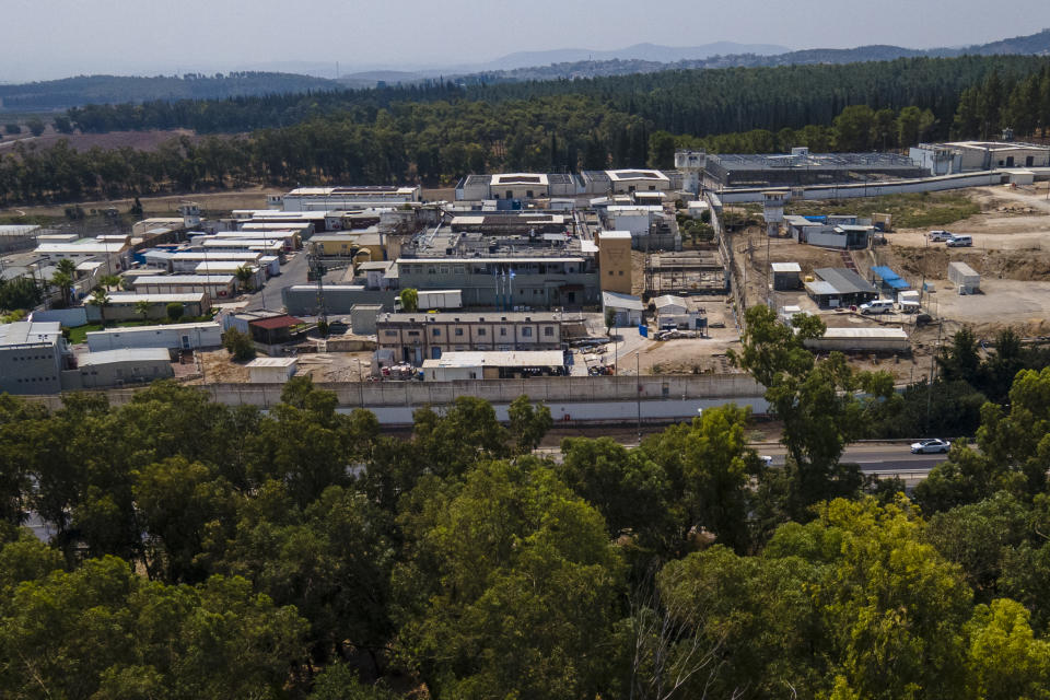 The Megiddo prison, where a nearly 1,800-year-old decorated floor from an early Christian prayer hall was discovered by Israeli archaeologists in 2005, is seen on Sunday, Aug. 13, 2023. Israeli officials are considering uprooting an early Christian mosaic and loaning it to the controversial Museum of the Bible in Washington D.C., a proposal that has upset archaeologists and underscores the hardline government's close ties with evangelical Christians in the U.S. (AP Photo/Ariel Schalit)