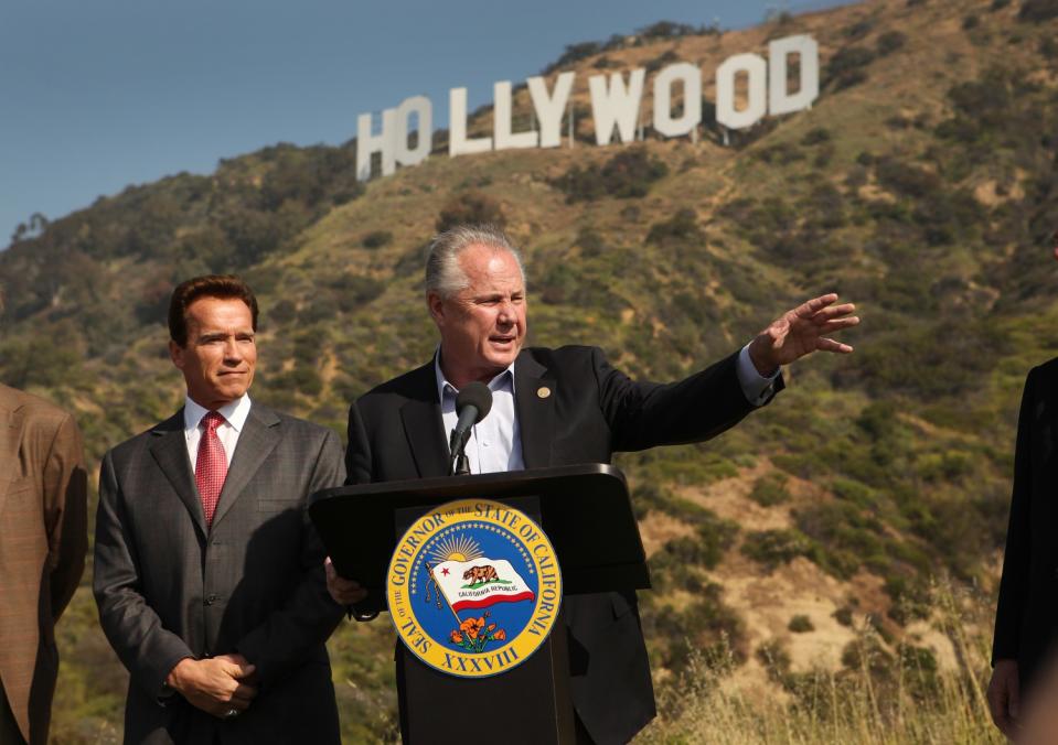 Tom LaBonge with then-Gov. Arnold Schwarzenegger in 2010.