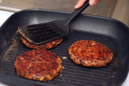 Canola protein burgers at Burcon's alternative meats protein lab in Winnipeg