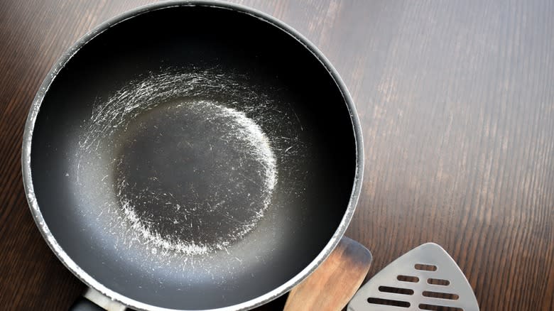 Heavily scratched-up nonstick pan