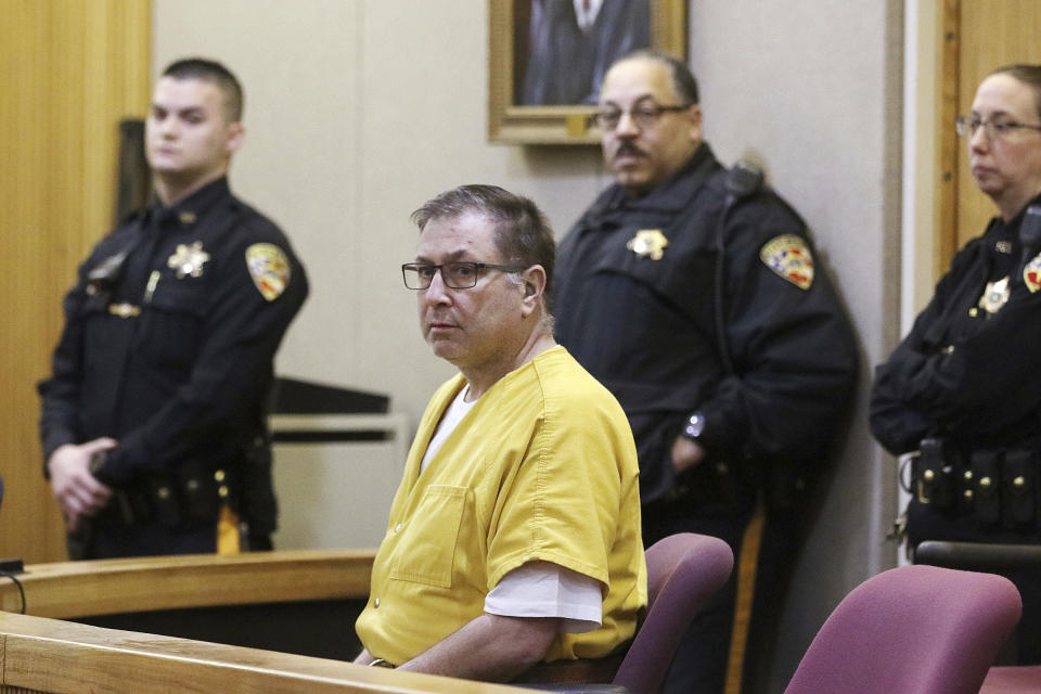 Paul Caneiro appears for his arraignment in the murders of his brother and his brother's family, before Judge Joseph W. Oxley at the Monmouth County Courthouse in Freehold, NJ Monday, March 18, 2019. Caneiro has pleaded not guilty to felony murder and other charges. (Tanya Breen/NJ Advance Media via AP, Pool)