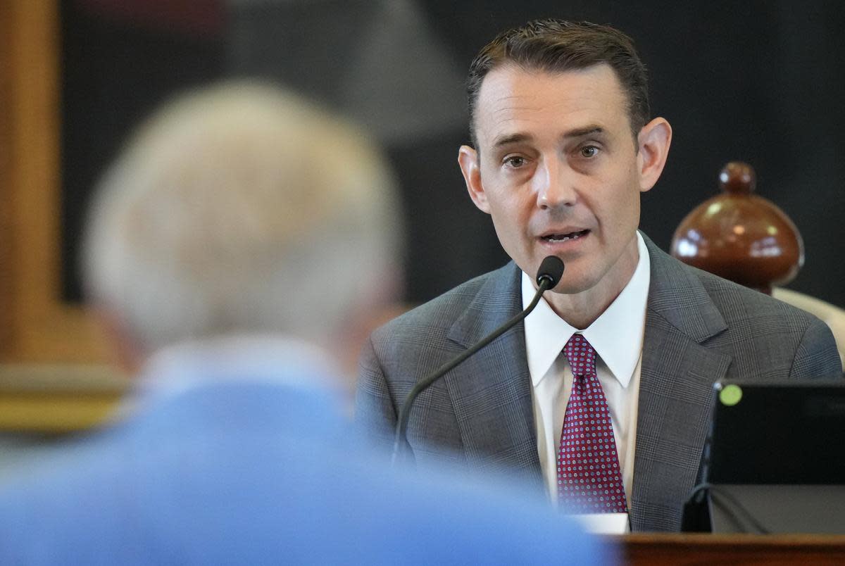 Ryan Bangert, former first deputy assistant of suspended Attorney General Ken Paxton, testifies at the impeachment trial of Paxton at the Capitol on Thursday, Sept. 7, 2023.