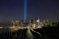 <p>The Tribute in Light rises above the New York City skyline from across the East River in Brooklyn on Sept. 11, 2017, the 16th anniversary of the 2001 terrorist attacks. (Gordon Donovan/Yahoo News) </p>