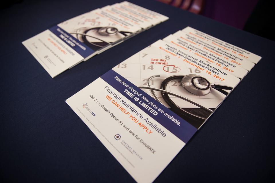 Pamphlets from Central Health's open enrollment period of Obamacare's health insurance marketplace on October 27, 2017. (Credit: Qiling Wang/ American-Statesman)