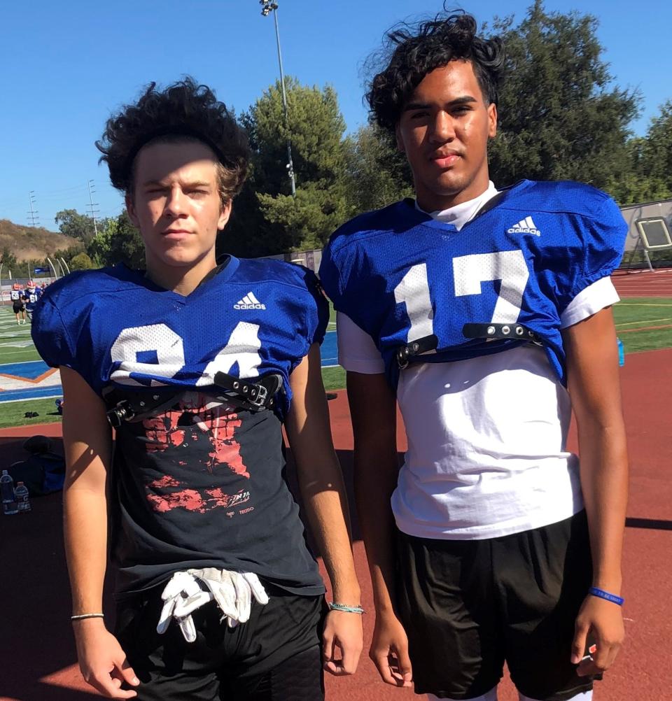 Cole Janowicz, left, and Jordan Garrison provide Westlake with a top tandem at receiver. The Warriors play at rival Thousand Oaks on Friday night.